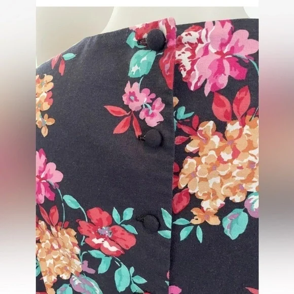 Laura Ashley prairie Floral black Dress with Pink and green Accents puff sleeve - Picture 5 of 13